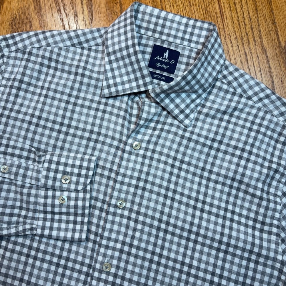 Johnnie-O Top Shelf Shirt Mens M Grey Gingham Button Down Cotton Long Sleeve